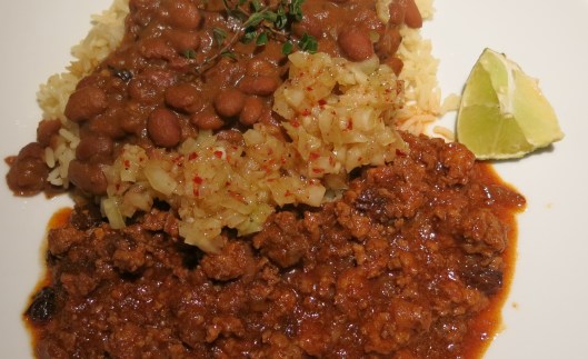 Mojo with Beans and Picadillo