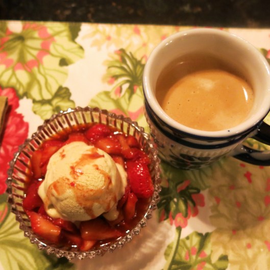 Strawberry Sauce with Pink Peppercorns and Ice Cream