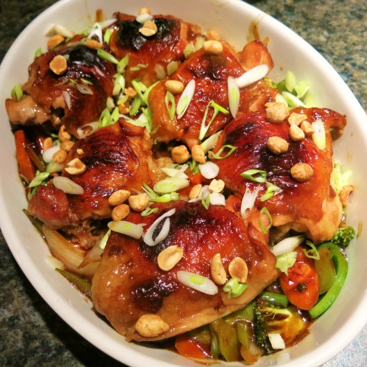 Roasted Kung Pao Chicken Thighs with Stir-Fry Vegetables