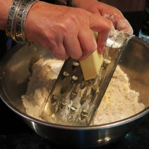 Grating Frozen Butter into Flour for Pie Pastry