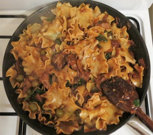 Pasta Finishing Cooking in the Cuban Beef Ragu