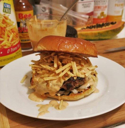 Cuban Frita with Shoestrings and Salsa Cremosa