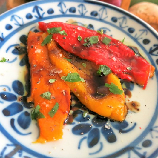 Roasted Pepper Salad with Fresh Herbs, Oil and Balsamic Vinegar