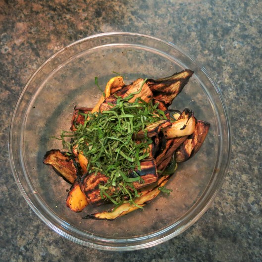 Roasted Eggplant and Zucchini with Shredded Basil, Balsamic Vinegar and Olive Oil