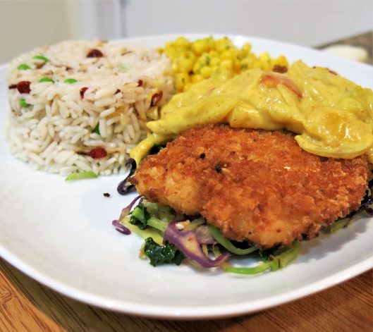 Plantain Chip-Crusted Fish Fillets with Curry Sauce