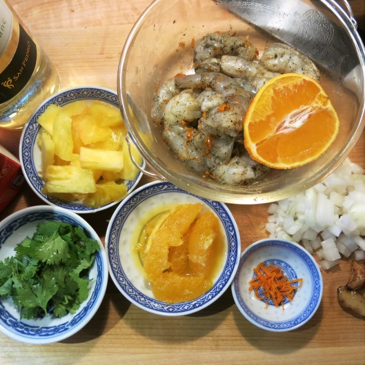 Mise en Place for Pan-Seared Shrimp with Pineapple & Black Beans