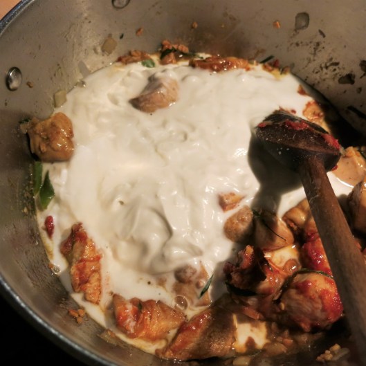 Saffron Scented Chicken Curry with Chickpeas in Coconut Cream Sauce in the Making