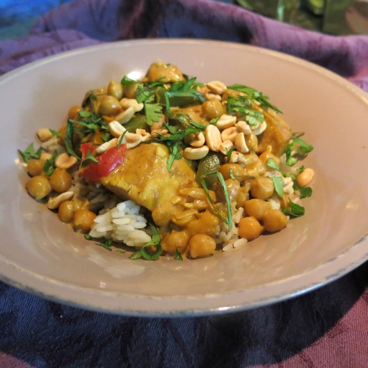 Saffron Scented Chicken Curry with Chickpeas in Coconut Cream Sauce