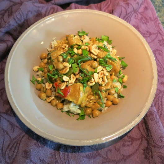 Saffron Scented Chicken Curry with Chickpeas in Coconut Cream Sauce