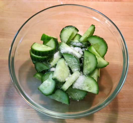 Salting Cucumbers for Sichuan Cucumber Salad