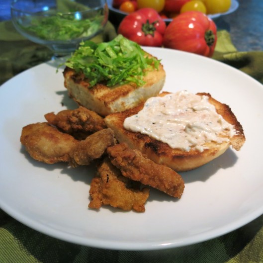 Creamy Horseradish, Roasted Garlic and Honey Sauce on Fried Oyster Po' Boy
