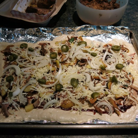 BBQ Pizza with Potatoes, Onions, Cheese and Slaw