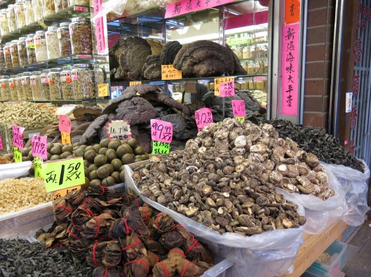 Dried Mushrooms in Chinatown Market in Vancouver, BC, Canada