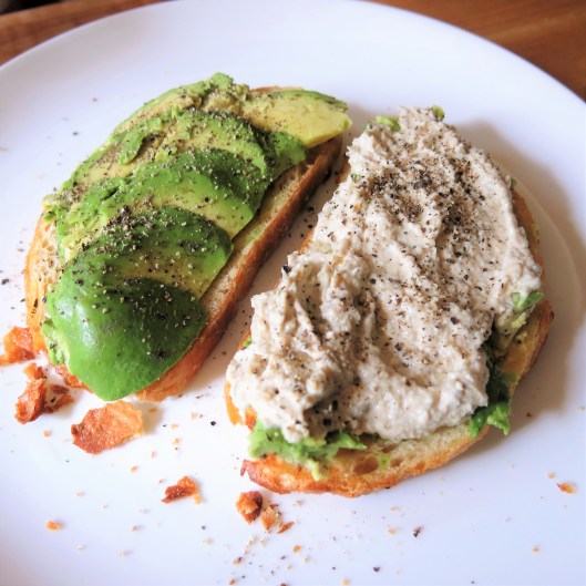 Tuna-Caper Mousse on Toast with Avocado Slices