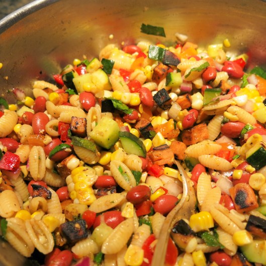 Summer Pasta-Bean Salad with Tomatoes, Corn and Avocado