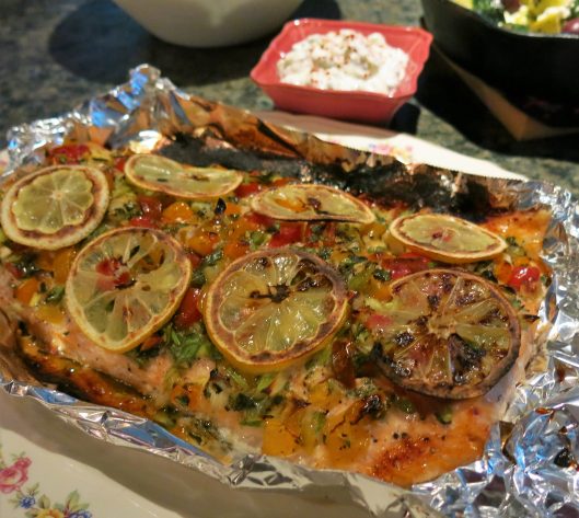 Salmon with Greek Flavors and Tzatziki Sauce