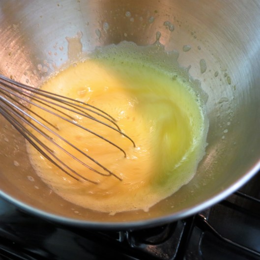 Eggs and Sugar being beaten over simmering water for Sponge Cake