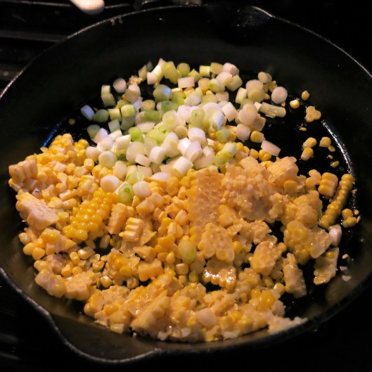 Pasta with Creamy Corn, Tomato and Herbs - Sautéing the corn and scallions together