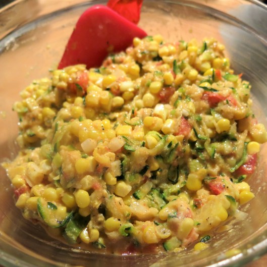 Spicy Corn and Zucchini Cakes with Tomato Bits