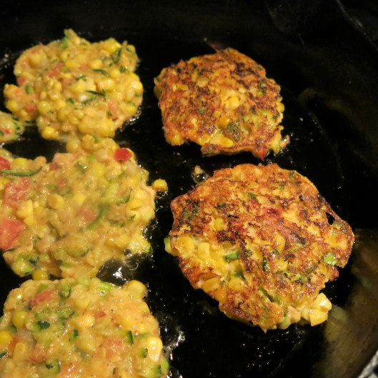 Spicy Corn and Zucchini Cakes with Tomato Bits