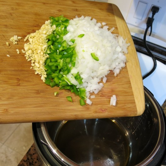 Garlic, Bell Pepper and Onions for the Sofrito for Cuban-Style Black Beans à la Pressure Cooker