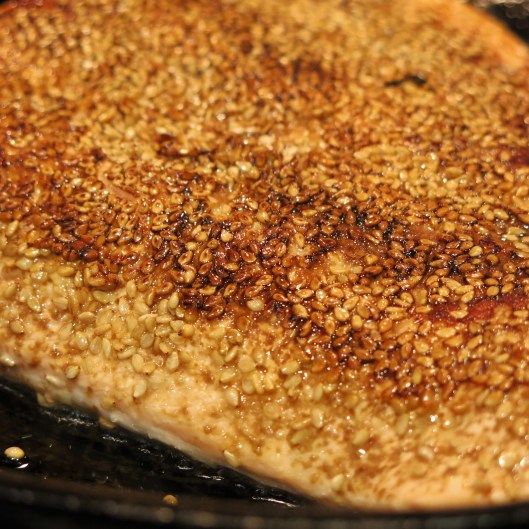 Pan-Seared Coffee-Rubbed Salmon with Sesame Seed Crust