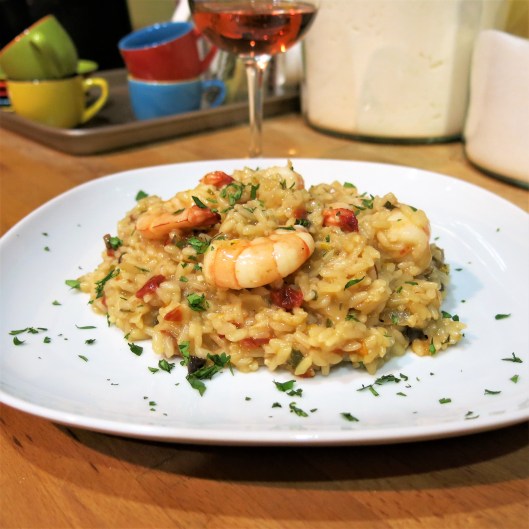 Citrus-Laced, Cuban-Style Risotto with Shrimp, Sun-Dried Tomatoes and Mushrooms