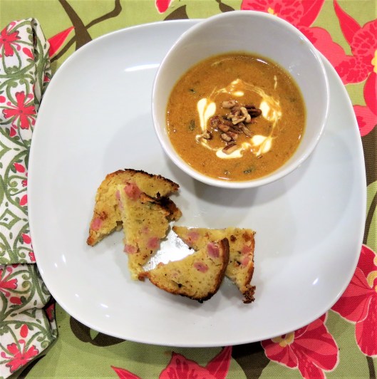 Cream of Mushroom-Pumpkin Soup with Sherry with Pastel de Jamon on the Side