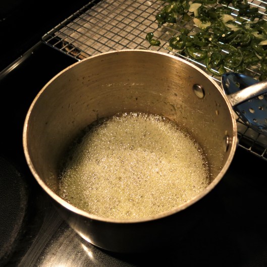 Reducing the Syrup for the Candied Jalapeño Peppers