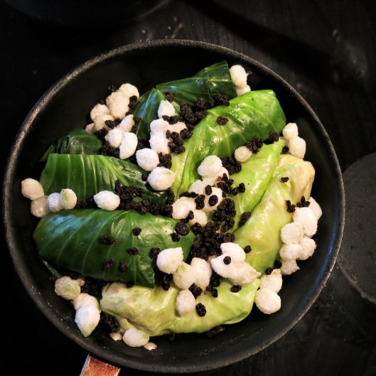Corned Beef-Potato Cabbage Rolls with Cider-Tomato Sauce