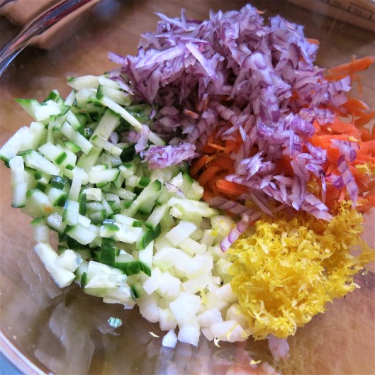 Sea Legs & Sweet Pea Salad with Lemon-Yogurt Dressing