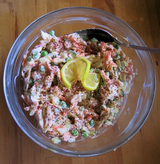 Sea Legs & Sweet Pea Salad with Lemon-Yogurt Dressing