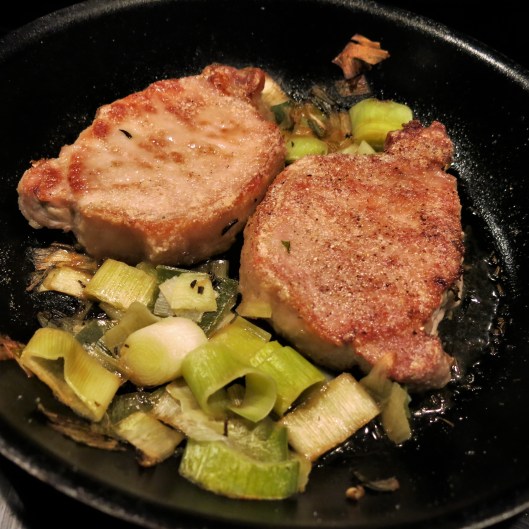Beginning of Leek and White Wine-Mustard Cream Sauce