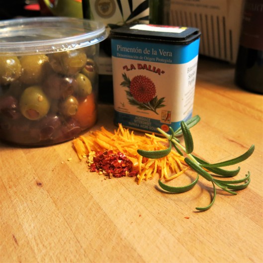 Olives Marinated with Orange, Garlic, Red Pepper & Rosemary