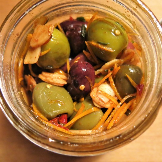 Olives Marinated with Orange, Garlic, Red Pepper & Rosemary
