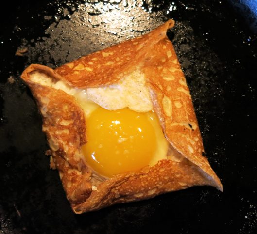 Ham & Cheese Filled Crêpe with an Egg Top Hat
