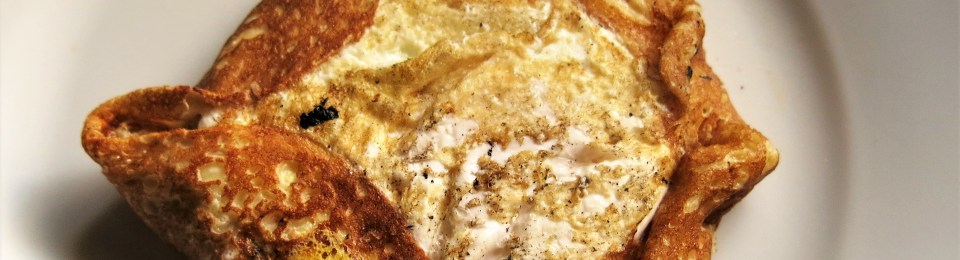 Ham & Cheese Filled Crêpe with an Egg Top Hat