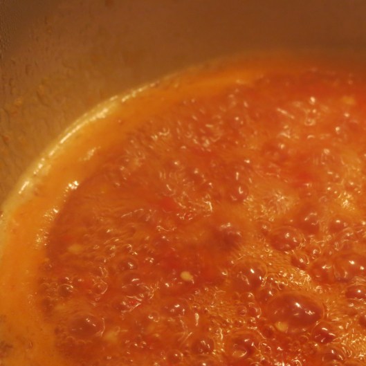 Hot Pepper Jelly at a Full, Rolling Boil