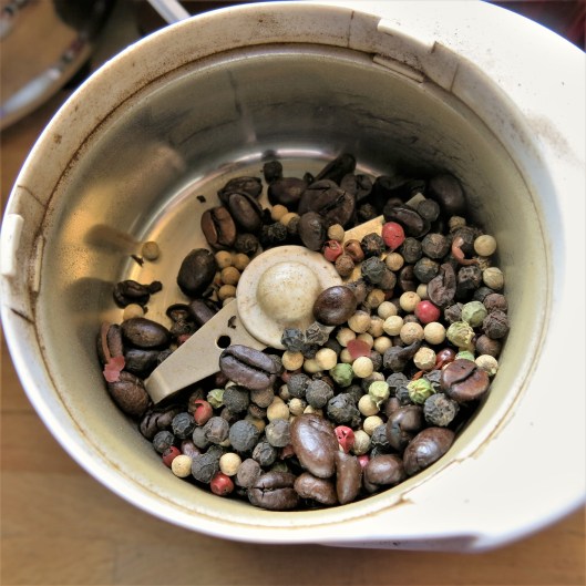 Peppercorns and Coffee Beans for Smoked Tea Rub for Meat