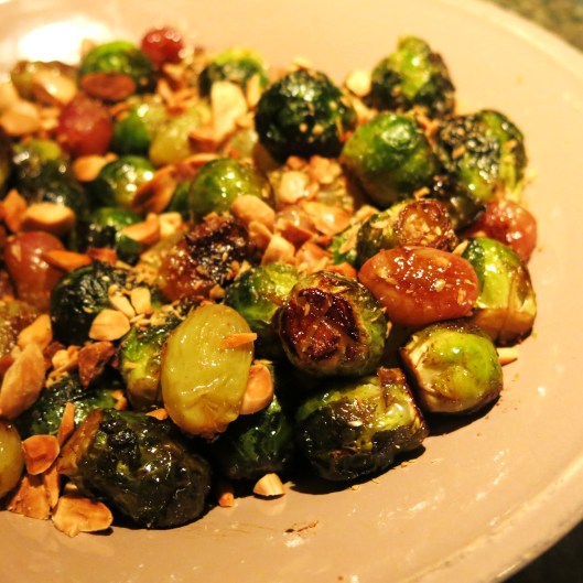 Roasted Brussels Sprouts with Grapes and Marcona Almonds