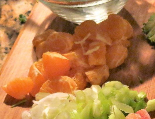 Halved Clementine Sections for Bacon-Fried Rice with Clementine Bits