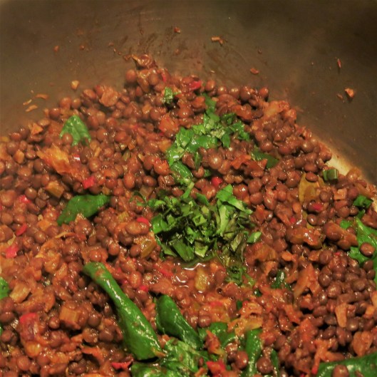 Lentils with Onion, Bell Peppers, Garlic and Herbs