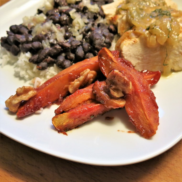 Guava Glazed Sweet Potato Wedges with Walnuts