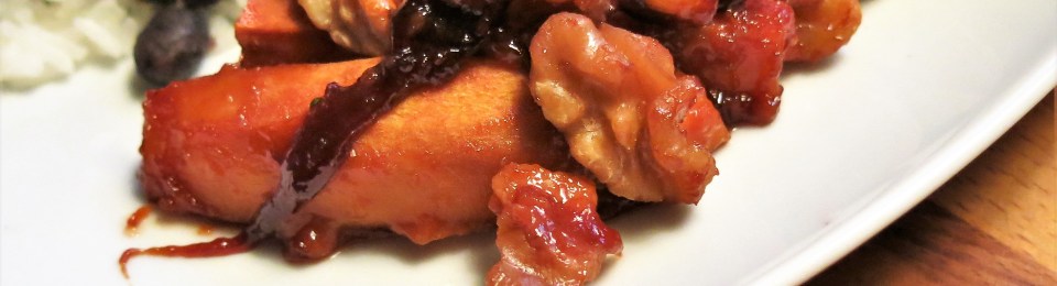 Guava Glazed Sweet Potato Wedges with Walnuts