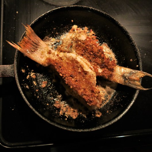 Fish Fillets with a Plantain Chip, Pecan, Panko and Parmesan Crust