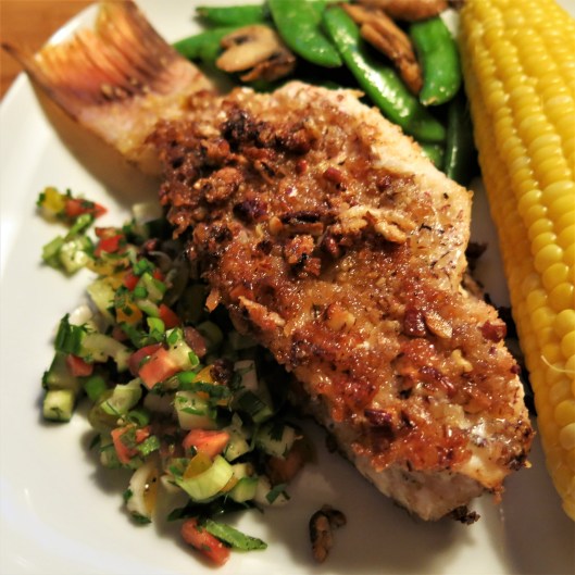 Fish Fillets with a Plantain Chip, Pecan, Panko and Parmesan Crust