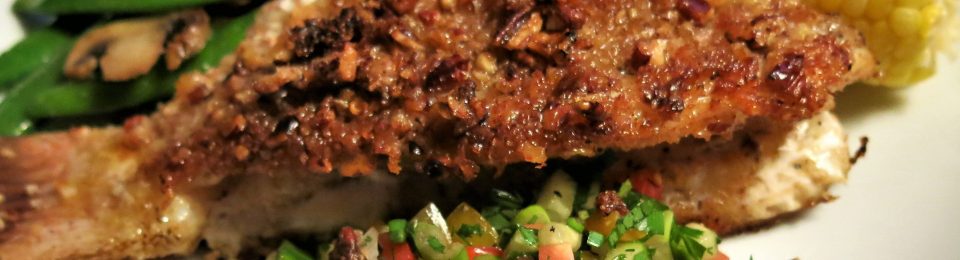 Fish Fillets with a Plantain Chip, Pecan, Panko and Parmesan Crust