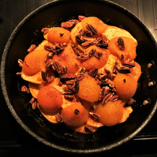 Roasted Sweet Potatoes with Pecans, Apricots and Parmesan