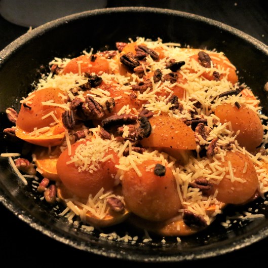 Roasted Sweet Potatoes with Pecans, Apricots and Parmesan