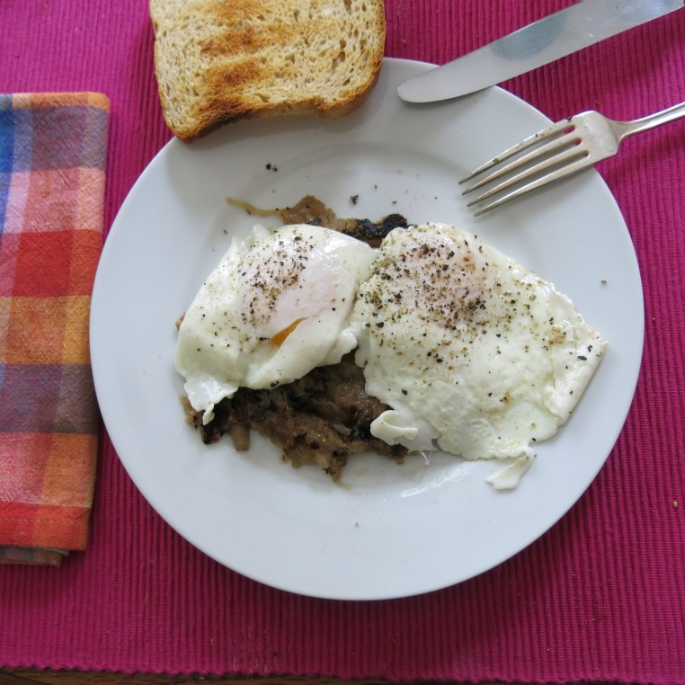 Oma's Sauerkraut with Apple, Onion and Bacon with Fried Eggs